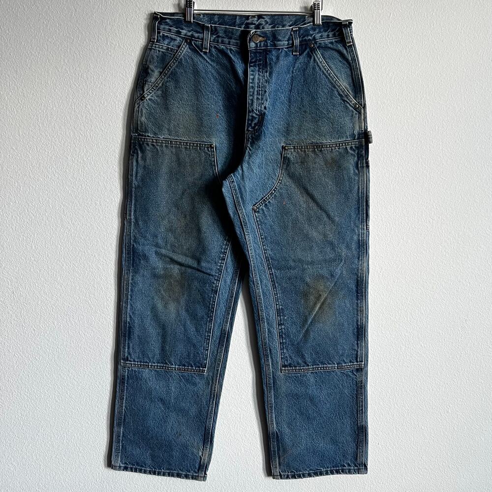 Carhartt B73 DST faded blue denim double knee work wear carpenter pants